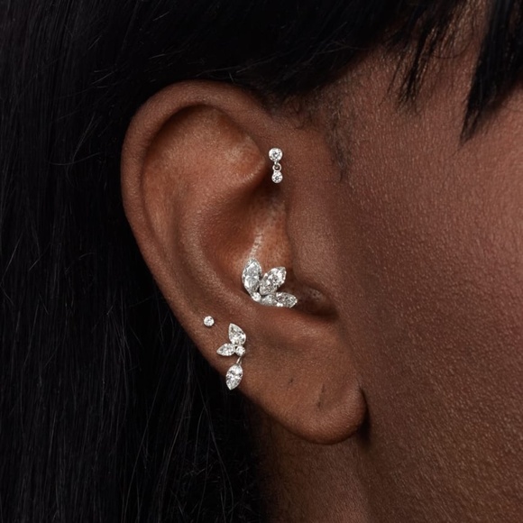 Maria Tash Invisible Set Diamond Dangle Threaded Stud Earring - White Gold - Picture 3 of 8